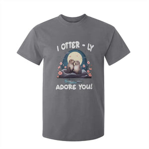 Valentine's Day T Shirt For Kid I Otterly Adore You Cute Otter Holding Hand Kisses TS09 Charcoal Print Your Wear