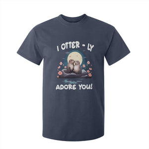 Valentine's Day T Shirt For Kid I Otterly Adore You Cute Otter Holding Hand Kisses TS09 Navy Print Your Wear