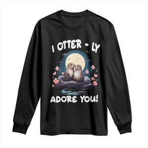 Valentine's Day Long Sleeve Shirt I Otterly Adore You Cute Otter Holding Hand Kisses TS09 Black Print Your Wear