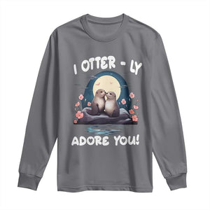 Valentine's Day Long Sleeve Shirt I Otterly Adore You Cute Otter Holding Hand Kisses TS09 Charcoal Print Your Wear