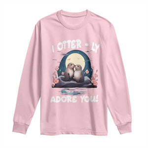 Valentine's Day Long Sleeve Shirt I Otterly Adore You Cute Otter Holding Hand Kisses TS09 Light Pink Print Your Wear