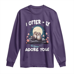 Valentine's Day Long Sleeve Shirt I Otterly Adore You Cute Otter Holding Hand Kisses TS09 Purple Print Your Wear