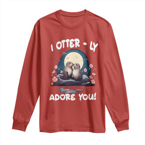 Valentine's Day Long Sleeve Shirt I Otterly Adore You Cute Otter Holding Hand Kisses TS09 Red Print Your Wear