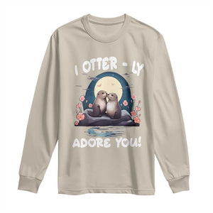 Valentine's Day Long Sleeve Shirt I Otterly Adore You Cute Otter Holding Hand Kisses TS09 Sand Print Your Wear