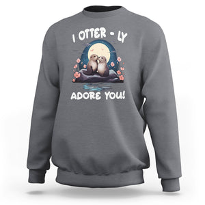 Valentine's Day Sweatshirt I Otterly Adore You Cute Otter Holding Hand Kisses TS09 Charcoal Printyourwear