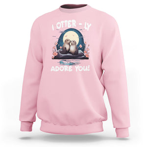 Valentine's Day Sweatshirt I Otterly Adore You Cute Otter Holding Hand Kisses TS09 Light Pink Printyourwear