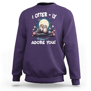 Valentine's Day Sweatshirt I Otterly Adore You Cute Otter Holding Hand Kisses TS09 Purple Printyourwear