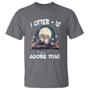 Valentine's Day T Shirt I Otterly Adore You Cute Otter Holding Hand Kisses TS09 Charcoal Printyourwear