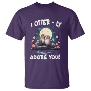 Valentine's Day T Shirt I Otterly Adore You Cute Otter Holding Hand Kisses TS09 Purple Printyourwear