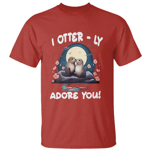 Valentine's Day T Shirt I Otterly Adore You Cute Otter Holding Hand Kisses TS09 Red Printyourwear