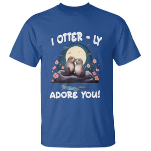 Valentine's Day T Shirt I Otterly Adore You Cute Otter Holding Hand Kisses TS09 Royal Blue Printyourwear