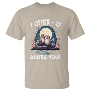 Valentine's Day T Shirt I Otterly Adore You Cute Otter Holding Hand Kisses TS09 Sand Printyourwear