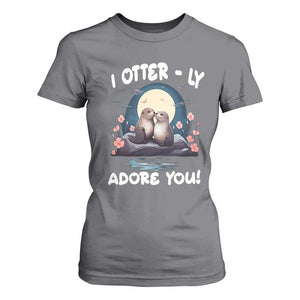 Valentine's Day T Shirt For Women I Otterly Adore You Cute Otter Holding Hand Kisses TS09 Charcoal Print Your Wear