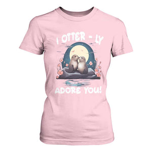 Valentine's Day T Shirt For Women I Otterly Adore You Cute Otter Holding Hand Kisses TS09 Light Pink Print Your Wear