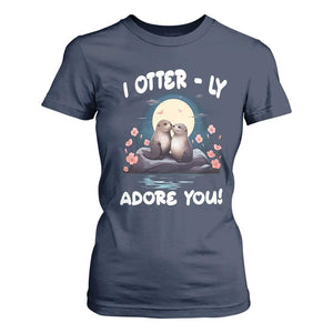 Valentine's Day T Shirt For Women I Otterly Adore You Cute Otter Holding Hand Kisses TS09 Navy Print Your Wear