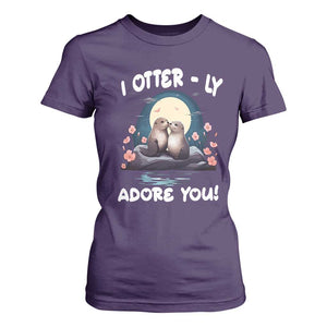 Valentine's Day T Shirt For Women I Otterly Adore You Cute Otter Holding Hand Kisses TS09 Purple Print Your Wear