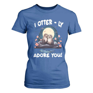 Valentine's Day T Shirt For Women I Otterly Adore You Cute Otter Holding Hand Kisses TS09 Royal Blue Print Your Wear