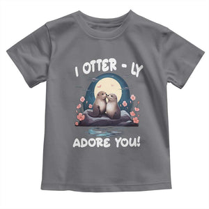 Valentine's Day Toddler T Shirt I Otterly Adore You Cute Otter Holding Hand Kisses TS09 Charcoal Print Your Wear