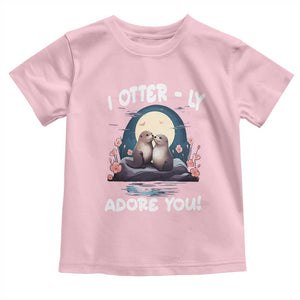 Valentine's Day Toddler T Shirt I Otterly Adore You Cute Otter Holding Hand Kisses TS09 Light Pink Print Your Wear