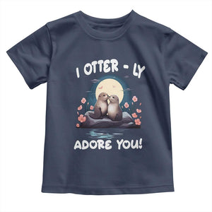 Valentine's Day Toddler T Shirt I Otterly Adore You Cute Otter Holding Hand Kisses TS09 Navy Print Your Wear