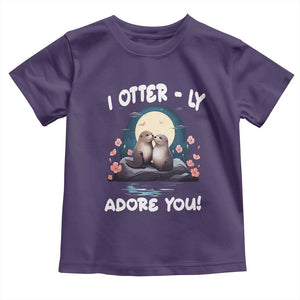 Valentine's Day Toddler T Shirt I Otterly Adore You Cute Otter Holding Hand Kisses TS09 Purple Print Your Wear