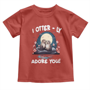 Valentine's Day Toddler T Shirt I Otterly Adore You Cute Otter Holding Hand Kisses TS09 Red Print Your Wear