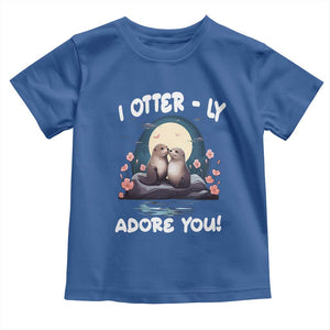 Valentine's Day Toddler T Shirt I Otterly Adore You Cute Otter Holding Hand Kisses TS09 Royal Blue Print Your Wear