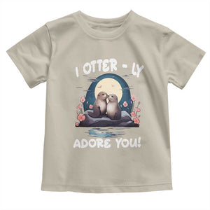 Valentine's Day Toddler T Shirt I Otterly Adore You Cute Otter Holding Hand Kisses TS09 Sand Print Your Wear