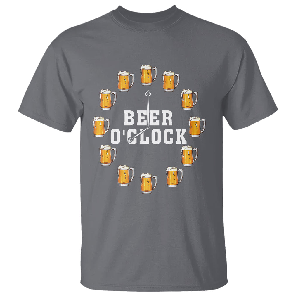 Funny Drinking T Shirt Beer O'Clock Time For Drinker TS09 Charcoal Printyourwear