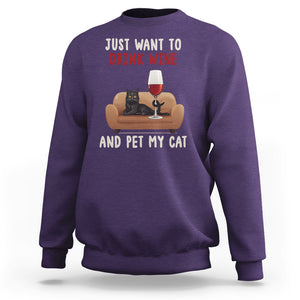 I Just Want to Drink Wine And Pet My Cat Sweatshirt TS09 Purple Printyourwear