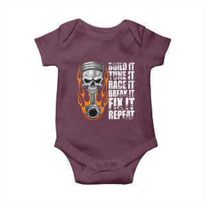 Racing Car Baby Onesie Build It Tune It Race It Break It TS09 Maroon Print Your Wear