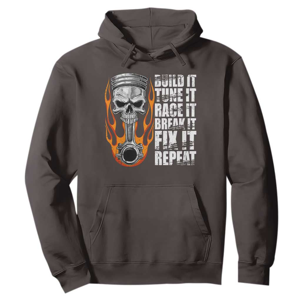 Racing Car Hoodie Build It Tune It Race It Break It TS09 Dark Chocolate Print Your Wear