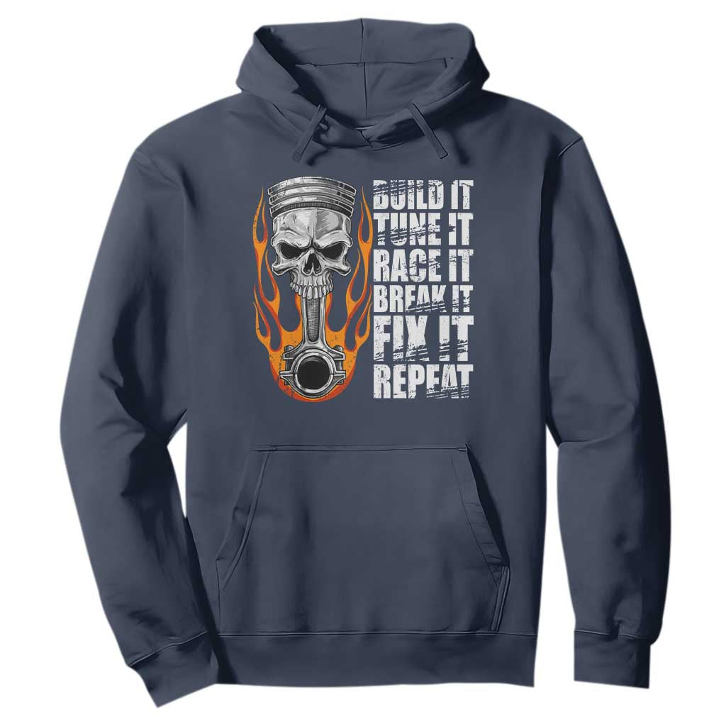 Racing Car Hoodie Build It Tune It Race It Break It TS09 Navy Print Your Wear