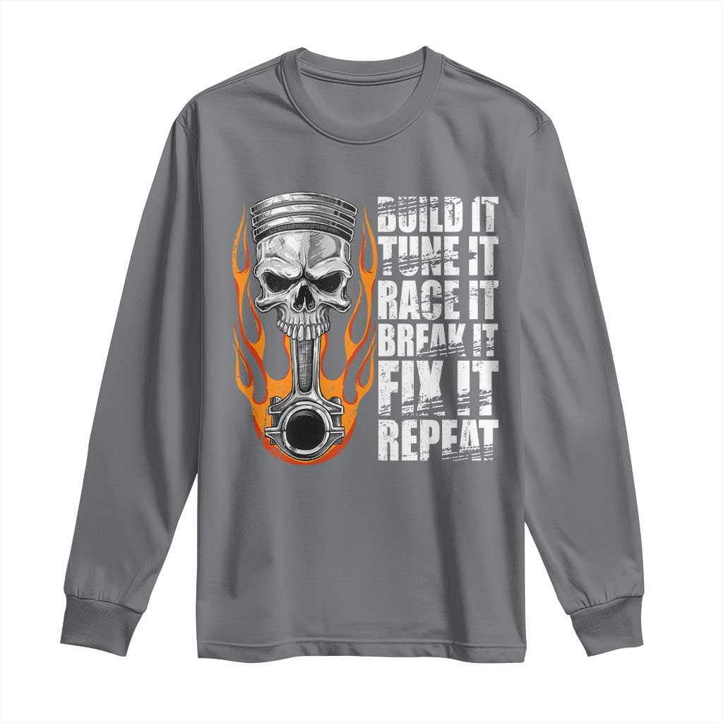 Racing Car Long Sleeve Shirt Build It Tune It Race It Break It TS09 Charcoal Print Your Wear