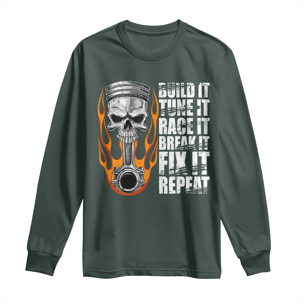 Racing Car Long Sleeve Shirt Build It Tune It Race It Break It TS09 Dark Forest Green Print Your Wear