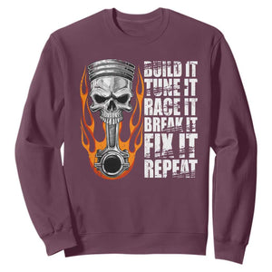 Racing Car Sweatshirt Build It Tune It Race It Break It TS09 Maroon Print Your Wear