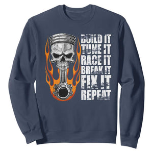 Racing Car Sweatshirt Build It Tune It Race It Break It TS09 Navy Print Your Wear