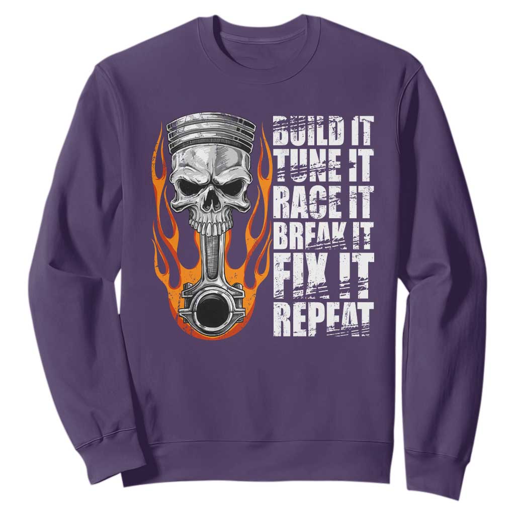 Racing Car Sweatshirt Build It Tune It Race It Break It TS09 Purple Print Your Wear