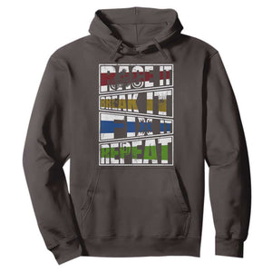 Racing Hoodie Race It Break It Fix It Repeat Racer TS09 Dark Chocolate Print Your Wear