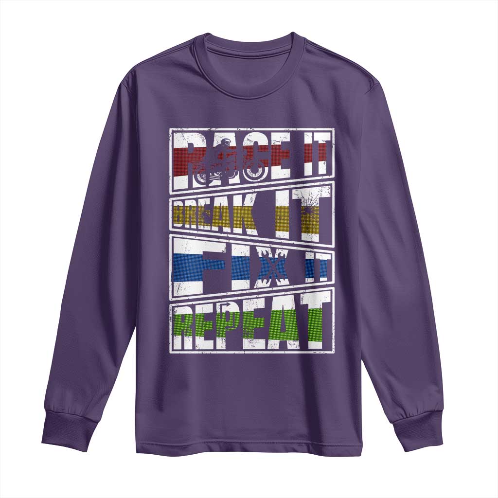 Racing Long Sleeve Shirt Race It Break It Fix It Repeat Racer TS09 Purple Print Your Wear