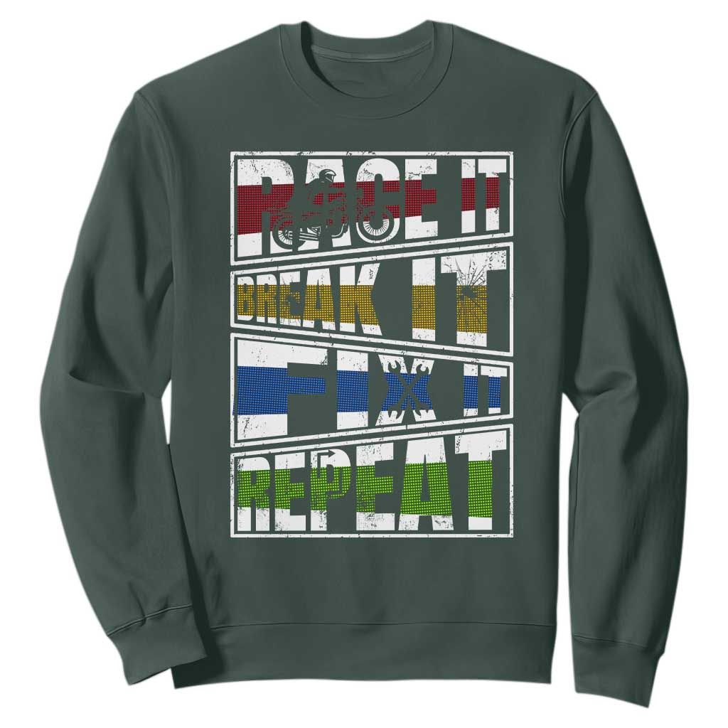 Racing Sweatshirt Race It Break It Fix It Repeat Racer TS09 Dark Forest Green Print Your Wear
