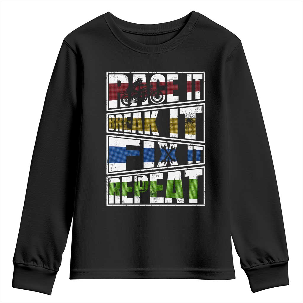 Racing Youth Sweatshirt Race It Break It Fix It Repeat Racer TS09 Black Print Your Wear