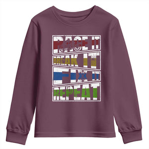 Racing Youth Sweatshirt Race It Break It Fix It Repeat Racer TS09 Maroon Print Your Wear