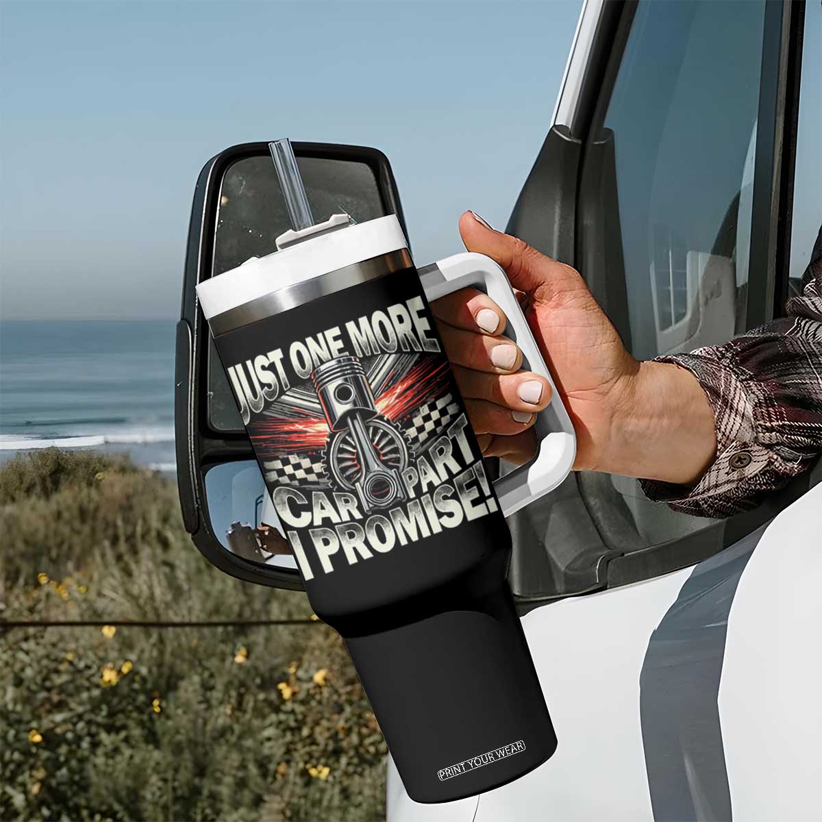 Funny Car Lover Tumbler With Handle Just One More Car Part I Promise TS09 Print Your Wear