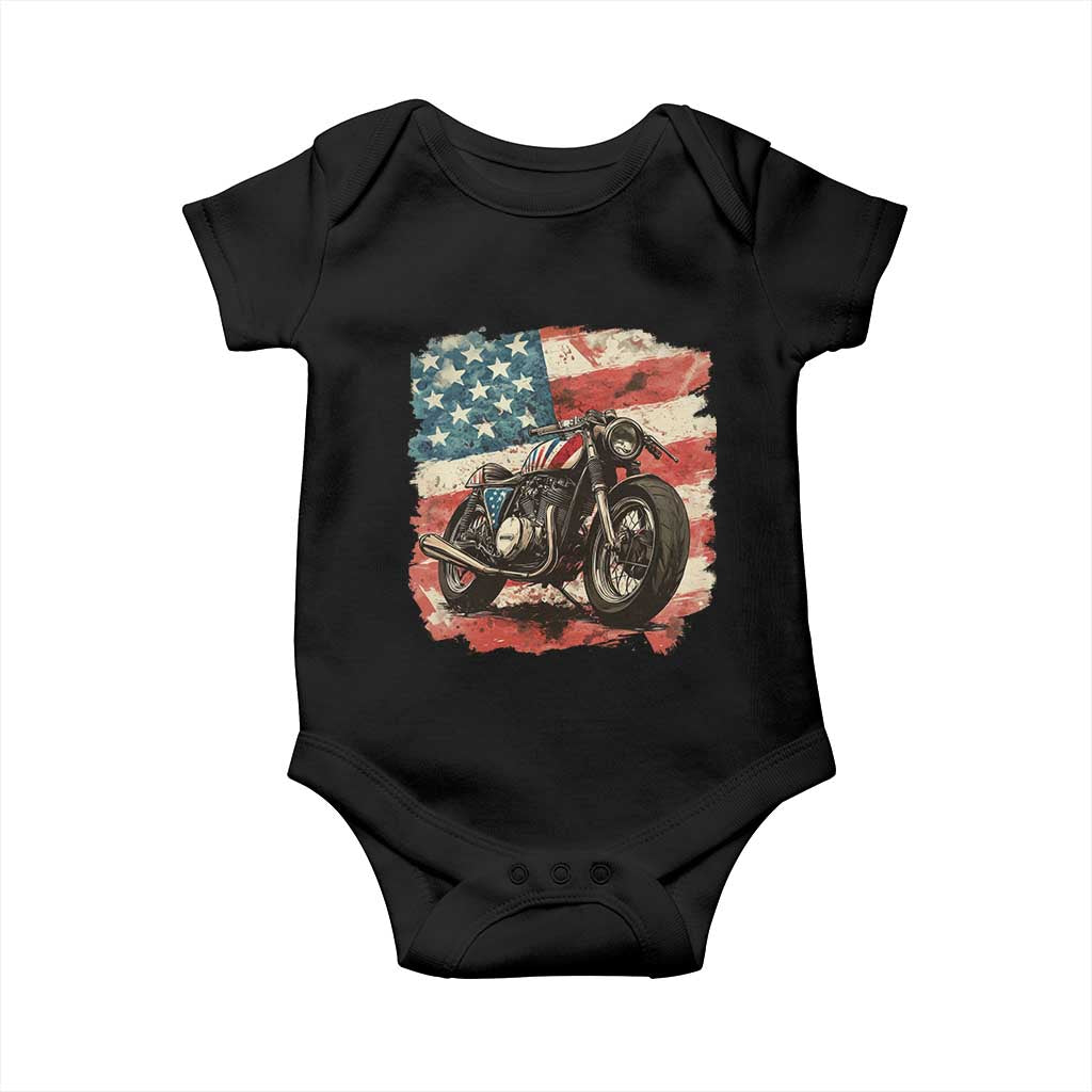 Motorcycle USA Flag Retro Biker Baby Onesie TS09 Black Print Your Wear