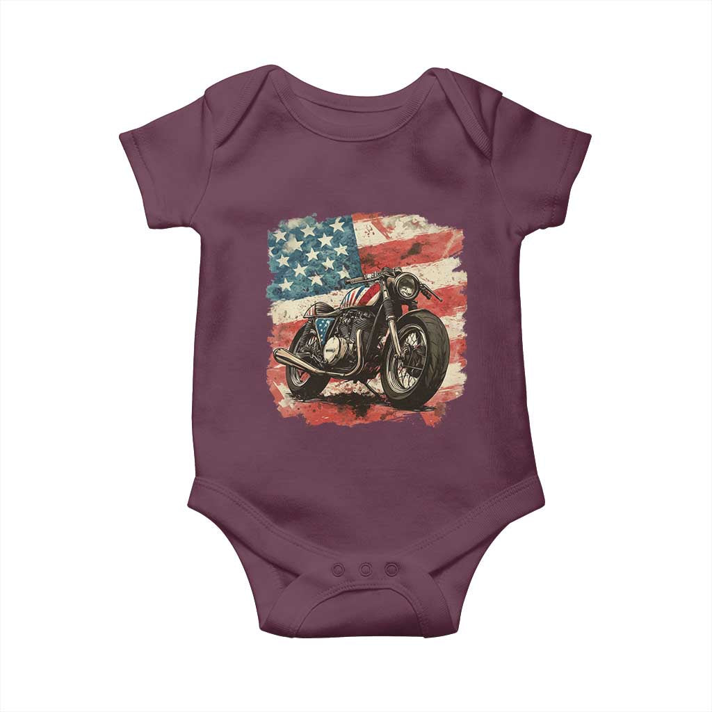 Motorcycle USA Flag Retro Biker Baby Onesie TS09 Maroon Print Your Wear
