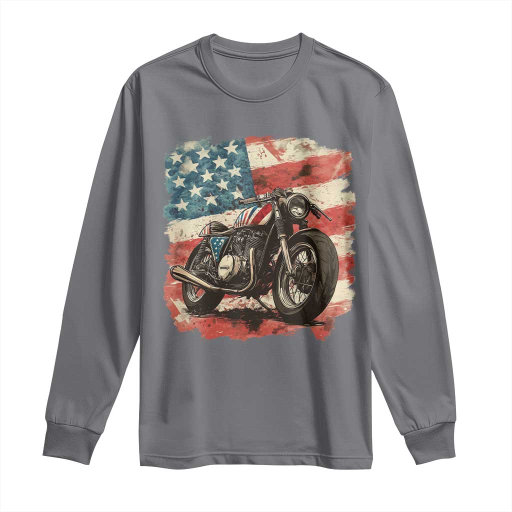 Motorcycle USA Flag Retro Biker Long Sleeve Shirt TS09 Charcoal Print Your Wear