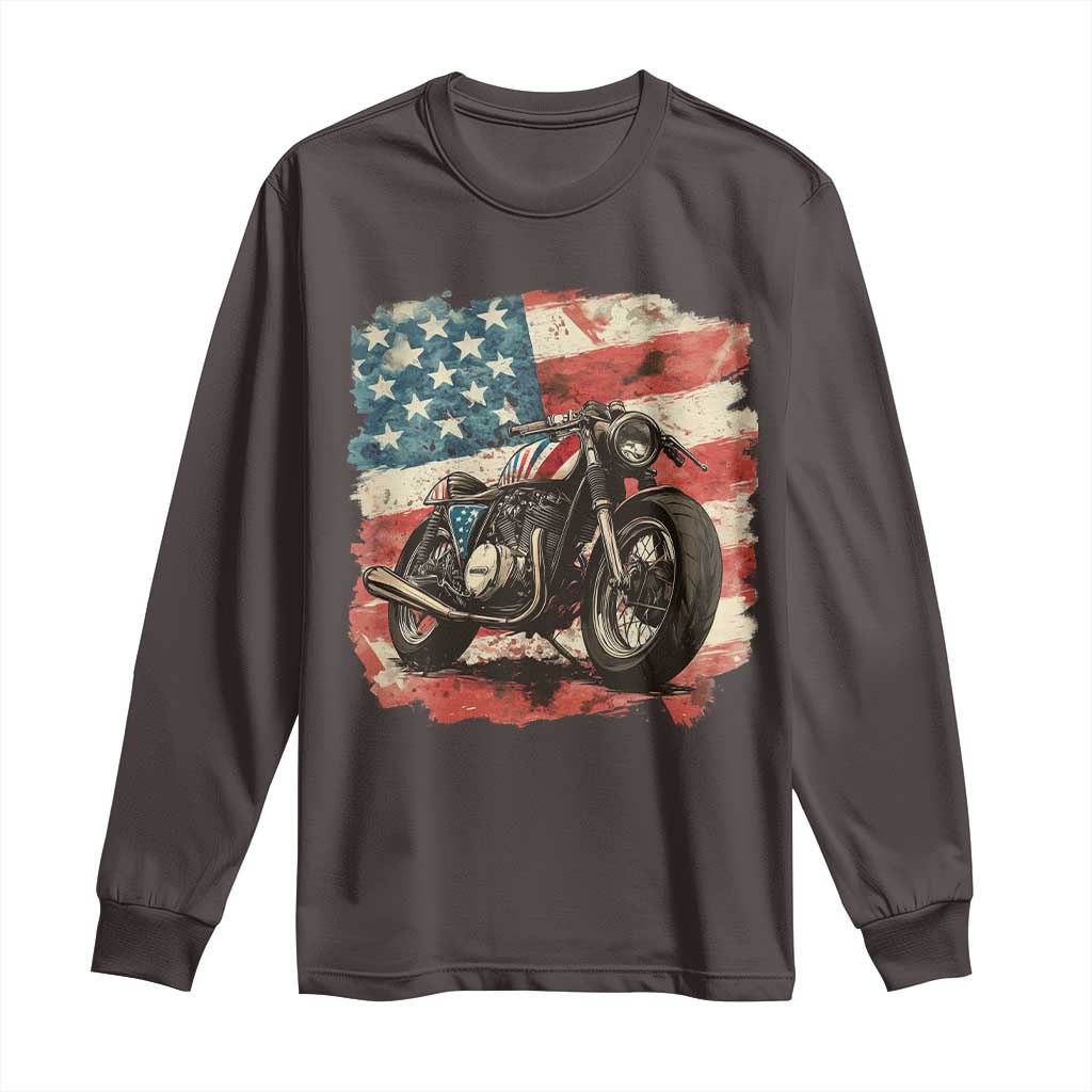 Motorcycle USA Flag Retro Biker Long Sleeve Shirt TS09 Dark Chocolate Print Your Wear