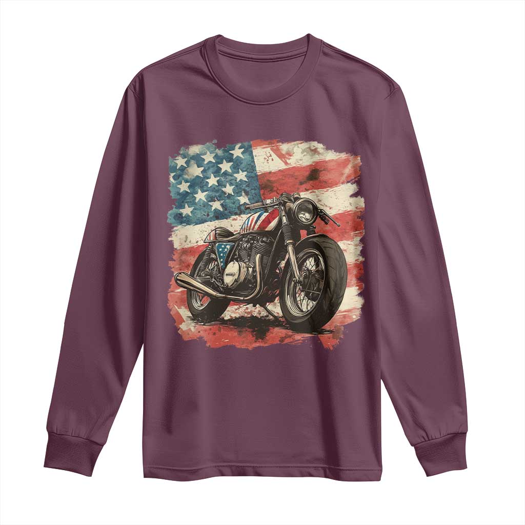 Motorcycle USA Flag Retro Biker Long Sleeve Shirt TS09 Maroon Print Your Wear