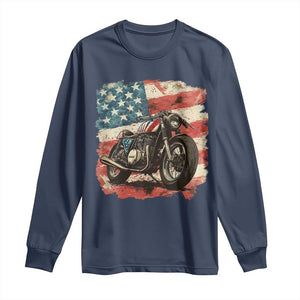 Motorcycle USA Flag Retro Biker Long Sleeve Shirt TS09 Navy Print Your Wear